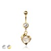 316L SURGICAL STEEL MULTI CZ DOLPHIN LOVE HEART BEZEL CENTER DANGLE BELLY BUTTON NAVEL RING 